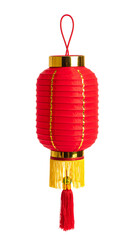 Traditional red Chinese lantern with gold top isolated on transparent background symbolizing good fortune and prosperity Elements, collage, set, pack, bundle, Isolated, cutout, PNG
