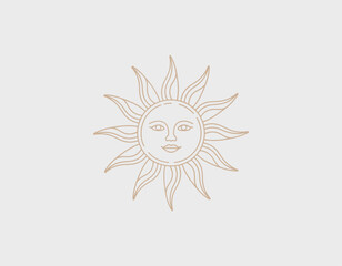 A minimalist illustration featuring a stylized sun with rising rays, embodying warmth, positivity, and energy, beautifully rendered for a modern aesthetic appeal.