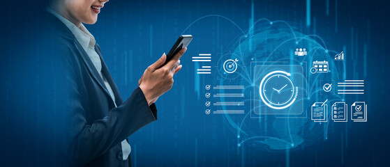 Concept of time management and productivity. Using tools like calendars and checklists to schedule tasks, set goals, and meet project deadlines for business efficiency. Fermion