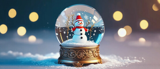 Festive Snow Globe Fantasy: A charming snow globe, featuring a cheerful snowman, evokes the magic of winter and the anticipation of joyful celebrations.