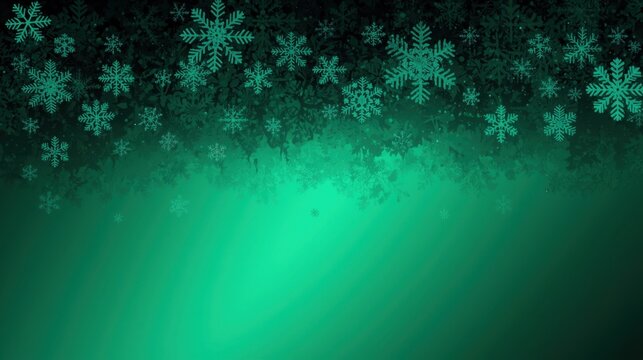 Green Snowflake Backdrop. A vibrant, deep emerald green background fading to black at the top, featuring a cascade of stylized, darker green snowflakes across the upper edge.