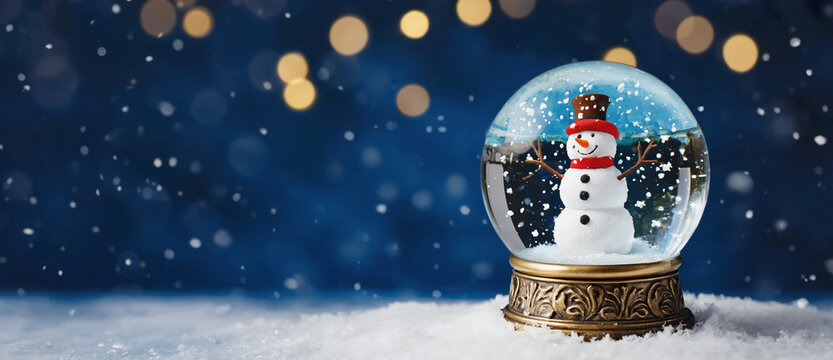 Snow Globe Serenity: A whimsical snow globe houses a charming snowman scene, creating a magical winter wonderland, surrounded by gentle snowfall and a serene winter atmosphere.