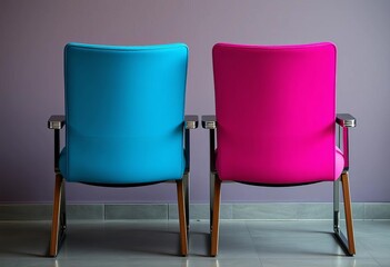 Two chairs positioned with backs touching, close together,  proximity,  view