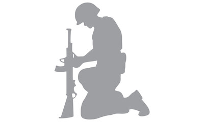 Fallen Soldier Silhouette Tribute – Memorial Warrior with Angel Wings Design