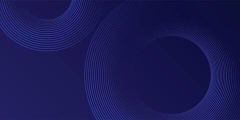 Abstract blue glowing geometric lines on dark blue background. Modern shiny blue circle lines pattern.