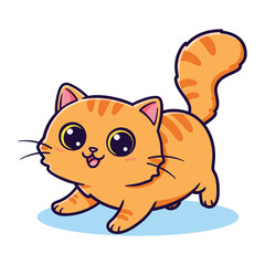 Happy cartoon cat character vector drawing of a cute domestic kitten sitting with a funny tail
