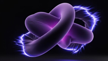 Geometric crystal shapes glowing with electric blue and purple light against black background - Powered by Adobe