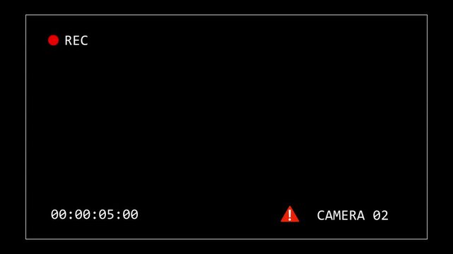 CCTV recording interface overlay with timer, icons on a pure black background. surveillance camera footage, security system visuals, or digital monitoring effects. CAM 2 or camera 2.
