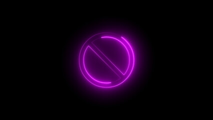 Neon Purple Prohibition Sign with Glowing Outline on Black Background forbidden stop