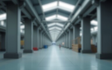 Obraz premium Blurred industrial office backdrop, steel beams & pipes in soft focus, smooth, texture, rough. High quality