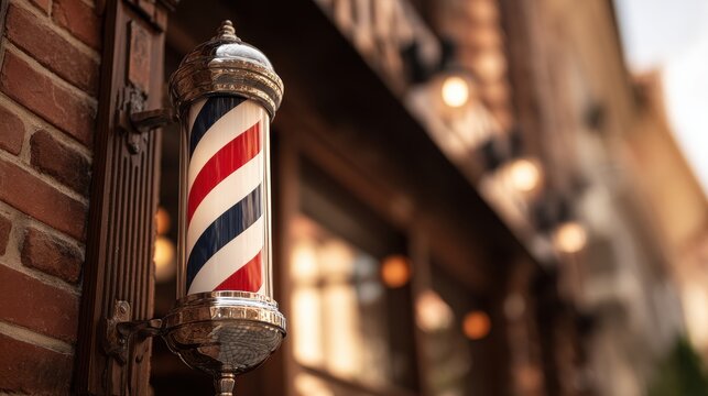 Barber Pole on Brick Building Exterior