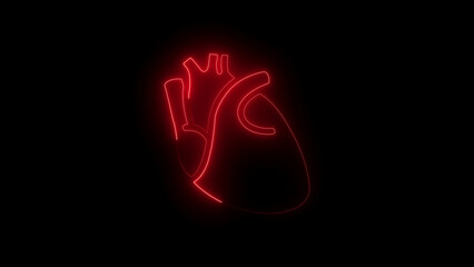 Red Neon Outline of Human Heart on Black Background anatomy medical