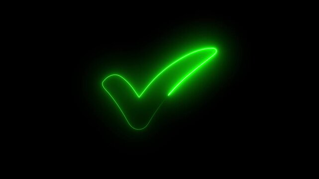 glowing neon green checkmark icon animation with black background, checkmark animation video, 4k neon blue check icon animation