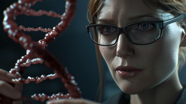 Scientist Woman Wearing Glasses Analyzing Dna Strand in Laboratory - Powered by Adobe