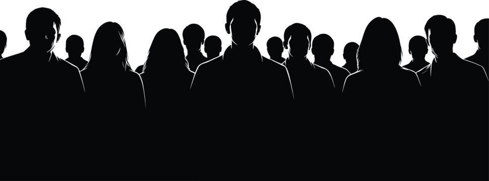 Silhouette group of people illustration, collective identity, teamwork unity, community diversity, abstract crowd artwork, social connection, anonymous figures concept