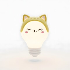 Cute catshaped light bulb with a friendly face, isolated on white background