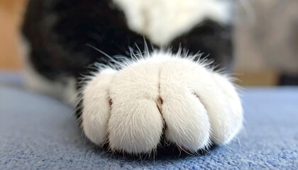 Close Up Black and White Cat Paw.