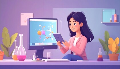 Engaged Student Learning Science Online with Tablet in Modern Lab Setting