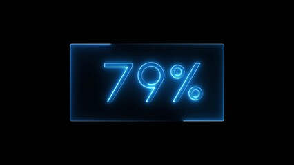 Neon 79% counting number illustration. Neon percentage text number.