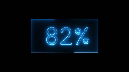 Neon 82% counting number illustration. Neon percentage text number.