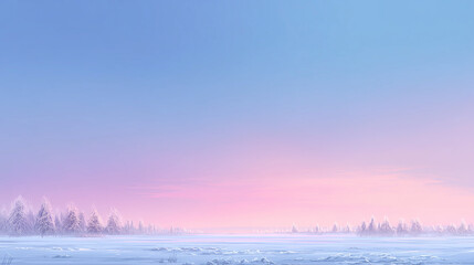 ミニマリストな冬の風景、広大な雪原と美しいグラデーションの空