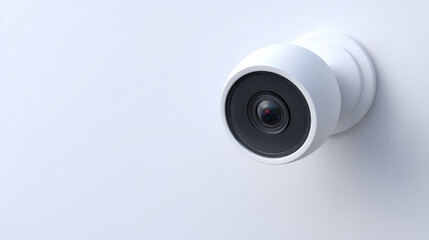 Smart security camera mounted on white wall with modern design for home surveillance and safety monitoring