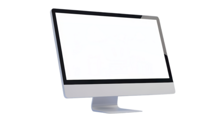 Modern Computer Monitor with White Screen on Transparent Background