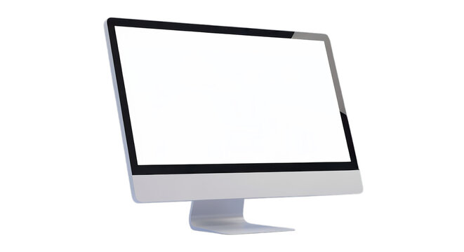 Modern Computer Monitor with White Screen on Transparent Background