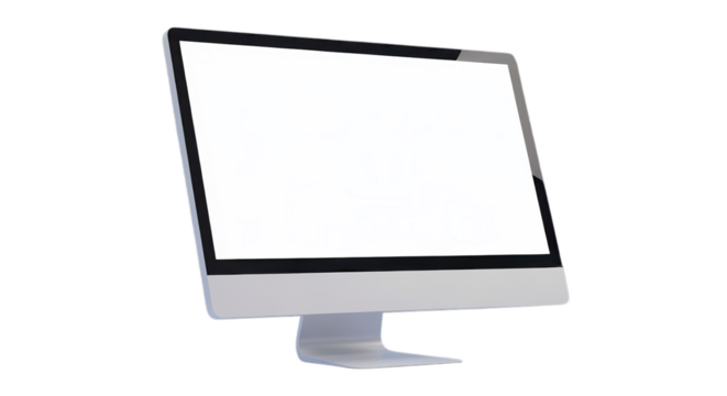 Modern Computer Monitor with White Screen on Transparent Background