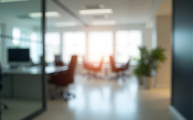 Blurred Office Interior with Soft Background Lighting and Shadows. High quality