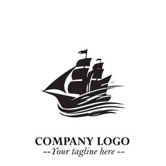 Ship Moving Fast Logo Symbol in Black on the White Background with Modern Maritime Design