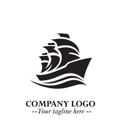 Ship Moving Fast Logo Symbol in Black on the White Background with Modern Maritime Design