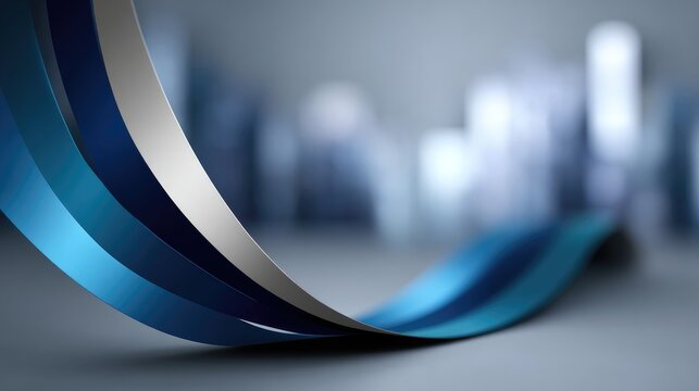 Abstract Blue Ribbon with Blurred Cityscape Background in Modern Minimalist Design