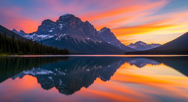 Golden Hour Serenity: Mountain Reflection on Calm Waters