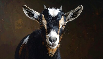 Close Up Portrait of a Black and White Goat.