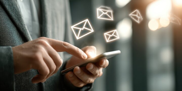 Man using a smartphone to send emails, symbolizing modern communication and digital connectivity in business