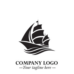 Ship Moving Fast Logo Symbol in Black on the White Background with Modern Maritime Design