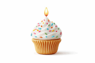 Celebrate with this delightful cupcake topped with colorful sprinkles and a flickering candle, perfect for birthdays and sweet celebrations
