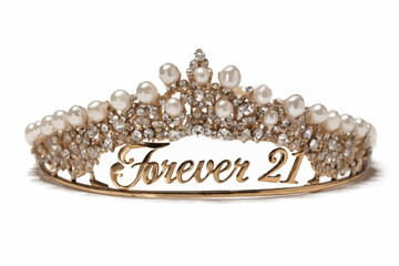 Dazzling 'Forever 21' Tiara Accented with Pearls and Sparkling Gems, A Symbol of Timeless Beauty and Celebration, Perfect for Birthdays and Special Occasions