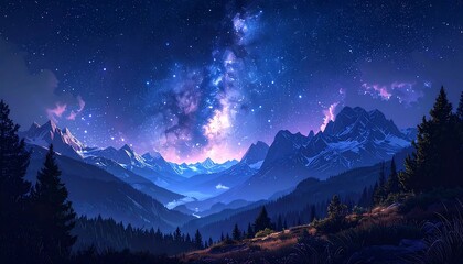 Night Sky Over Mountain Peaks.