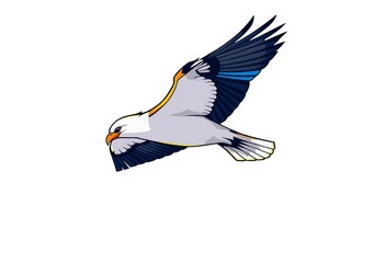 Dynamic vector illustration of a soaring bird in flight, rendered with sharp, clean lines and bold colors,  art,  movement