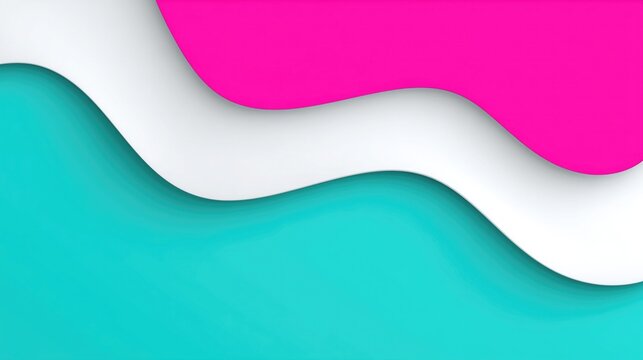 Abstract Wave Shapes In Pink, White, Turquoise Colors For Wallpaper, Poster, Banner. Modern Artistic Composition With Creative Design.