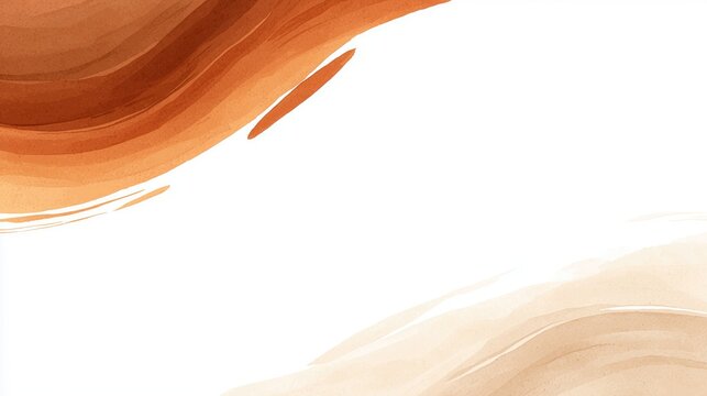 Abstract Watercolor Wave Shapes In Brown, Beige Tones On White Background For Wallpaper, Poster, Banner. Artistic Composition With Creative Design.