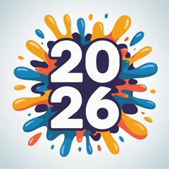 Vibrant 2026 new year celebration with colorful paint splatter explosion