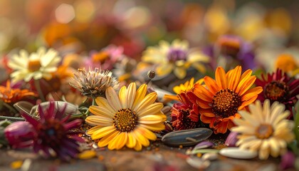 Colorful Autumn Flowers Close Up.