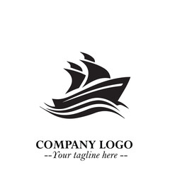 Ship Moving Fast Logo Symbol in Black on the White Background with Modern Maritime Design