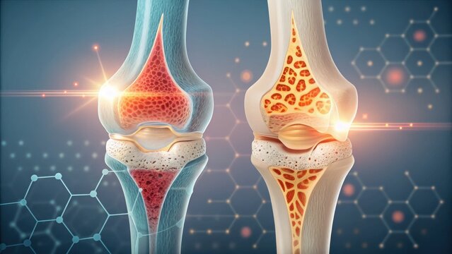 Cross-Sectional Illustration of Two Knee Joints with Visible Bone Structure