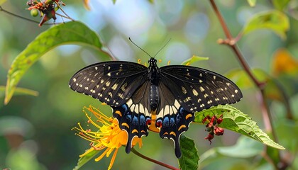 Black Swallowtail Butterfly on Flower.
