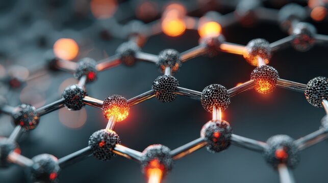 Closeup of a graphene structure, a single layer of carbon atoms arranged in a hexagonal lattice, nanotechnology concept