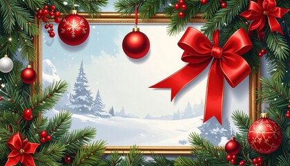 beautiful border frame with christmas ribbons, christmas theme concept